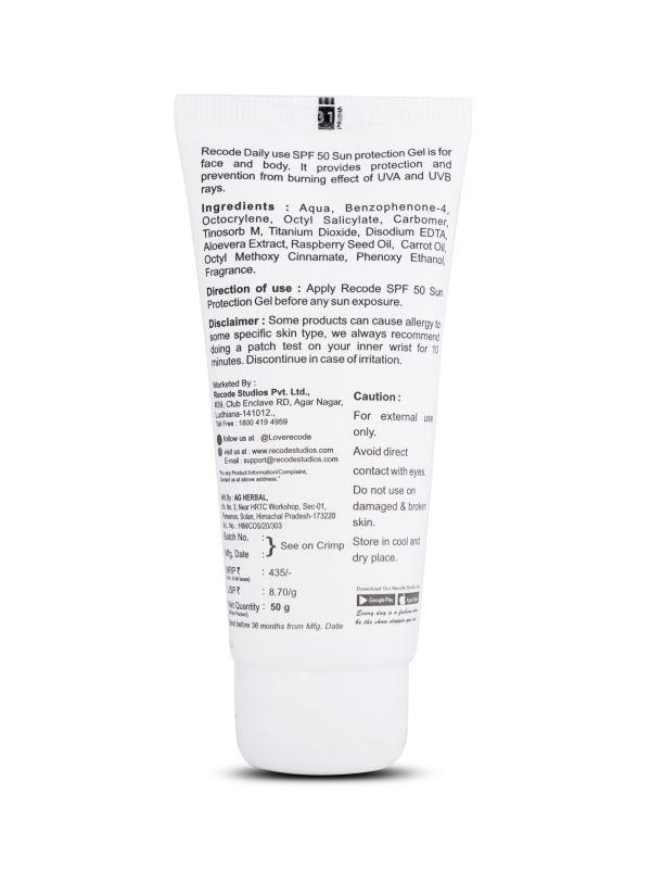 Recode SPF 50++ Sunscreen Protection Gel - 50 G Hot on Sale