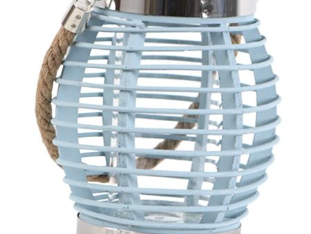 Rustic Style Wooden Wicker Style Round Lantern Tea Light Candle Holder Blue Online Sale