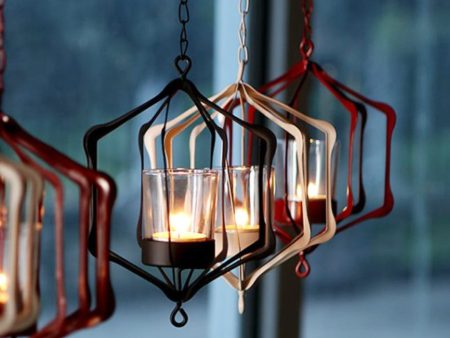 Maxbell Iron Ceiling Chandelier 3D Geometric Candle Holder Hanging Candlestick  E - Red Supply